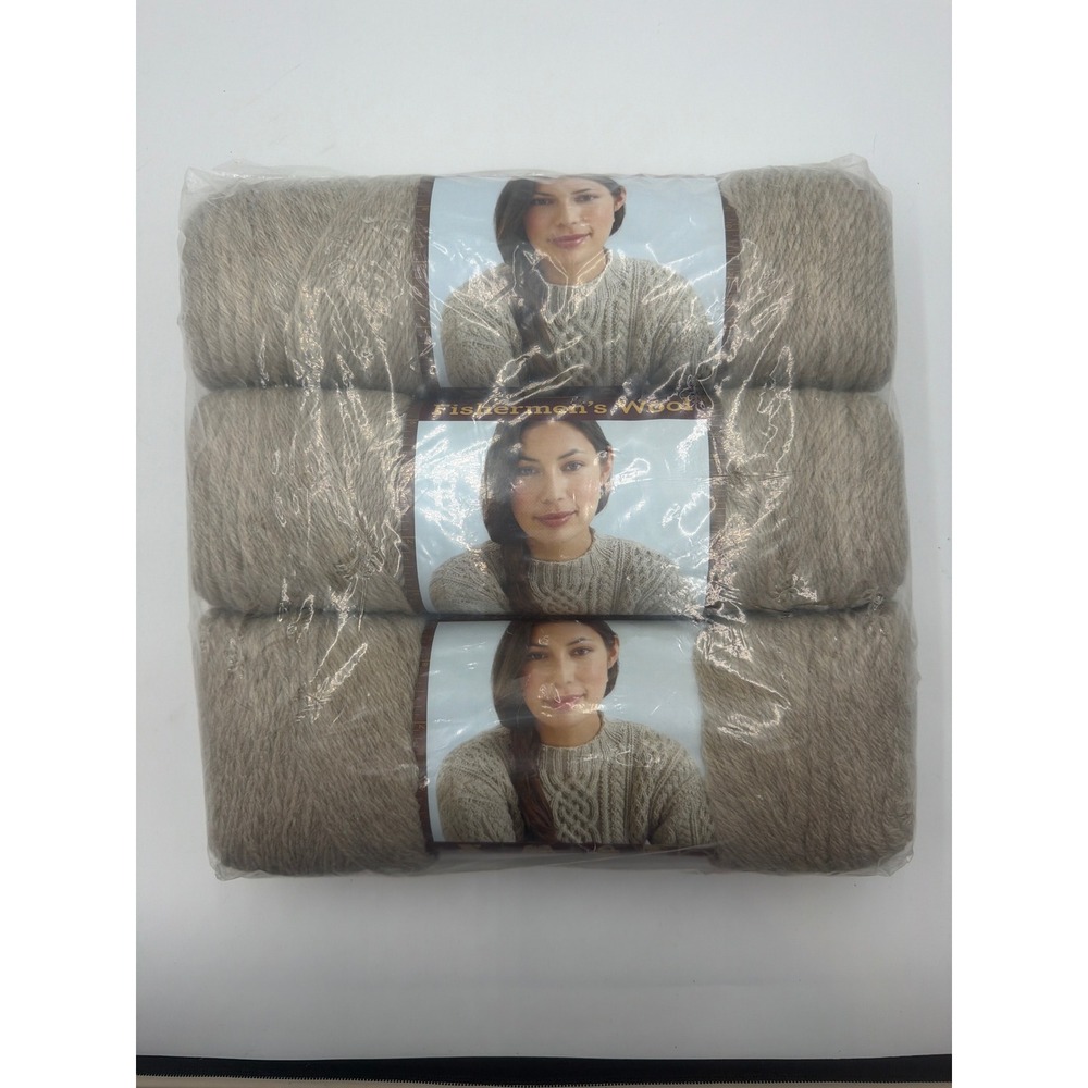 Lion Brand Fisherman's Wool Yarn Oatmeal 123 Lot of 3 Skeins 100% Virgin Wool